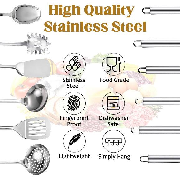 25Pcs Cooking Utensils Set, Stainless Steel Kitchen Utensils Set with Holder, Heat Resistant Metal Spatula Set Utensils Set for Cooking with Turners,