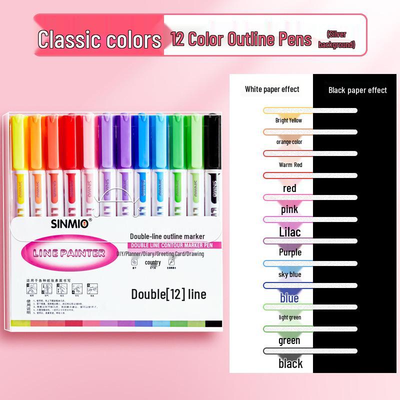 Dual-Line High-Value Colorful Marker Pen for Students and Kids, Pearlescent Highlighter