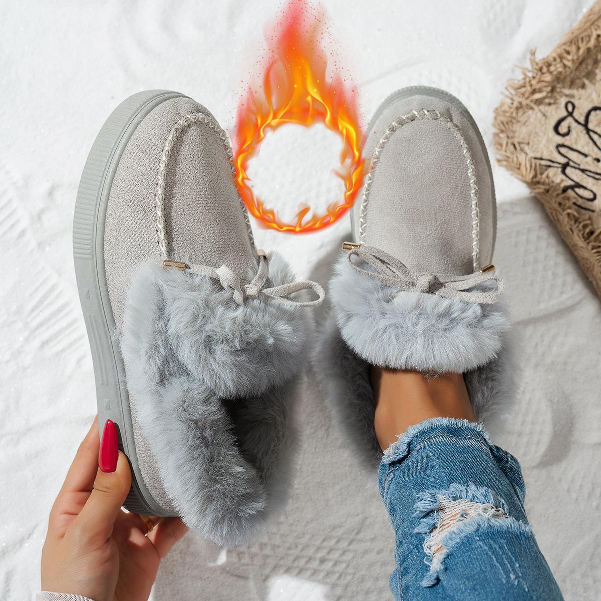 

Женские зимние ботинки - Круглый носок, Толстая подошва, Флисовая подкладка, Большой размер 43 (Размер США 11) Зимний стиль 43 светло-серый