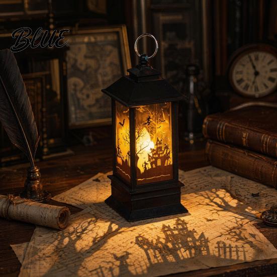 Flexible Placement Lamp Halloween Night Light Vintage Battery Operated LED Lantern Simulated Flickering Flame Warm Glow Light Lantern for Party Home