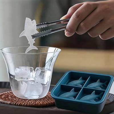 3D Shark Silicone Ice Mold, Fun Shark Fin Ice Cube Maker, 4 Cavity Ice Tray Mold, Perfect for Chilling Drinks & Parties