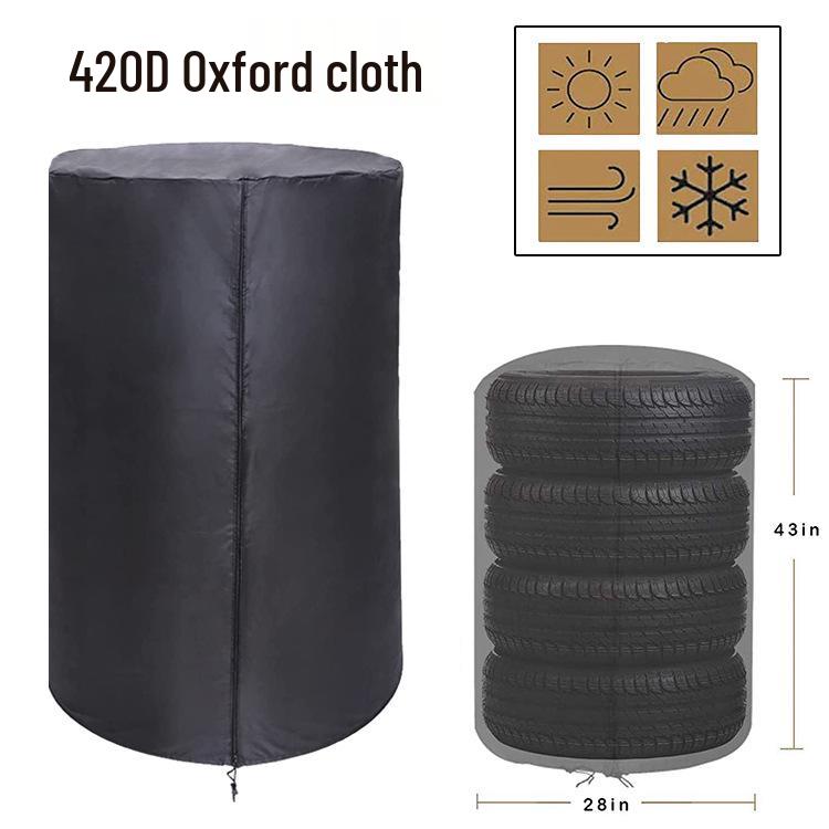 

Комплект из 4 пыле- и солнцезащитных чехлов для запасного колеса автомобиля из ткани Оксфорд 420D 73cm Diameter, 110cm Height чёрный