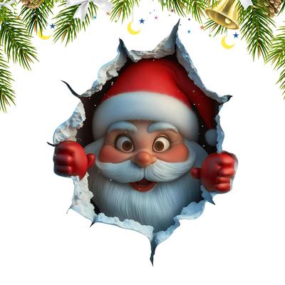 Santa Claus Wall Sticker Santa Claus Breaking Through The Wall Effect Wall Sticker Christmas Wall Decals For Living Room