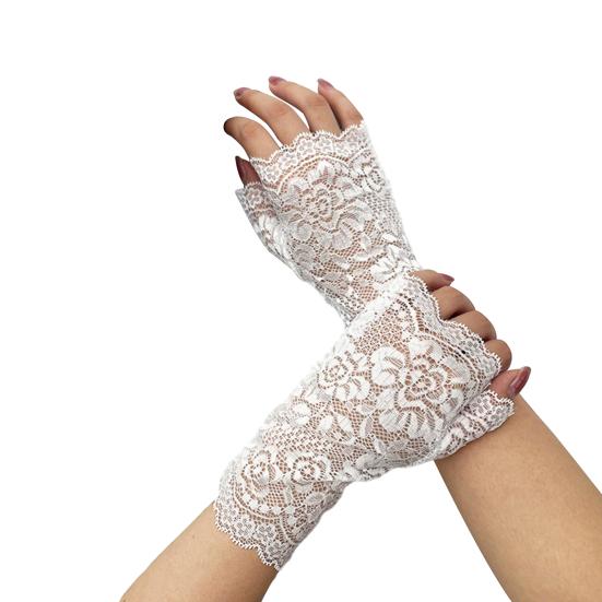 

1 пара перчаток с полупальцами, кружевные прозрачные полые цветочные вышивки, однотонные эластичные перчатки для невесты, свадьбы, выпускного вечера, вечеринки, декоративные перчатки белый