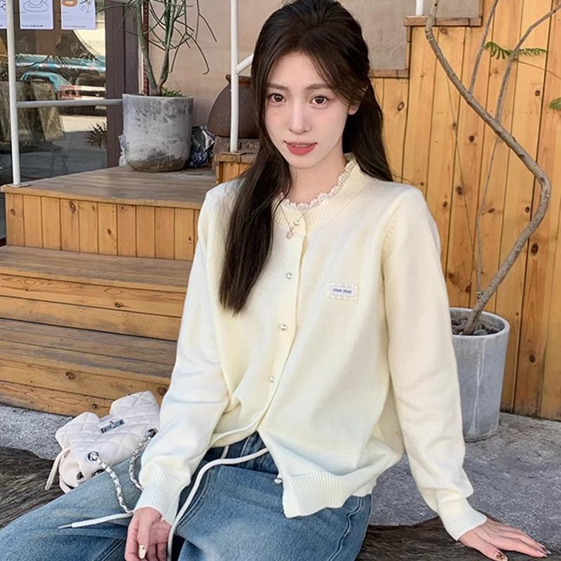 Fashion Sweater Jacket Women's Loose 2025 Spring Autumn Women's Clothing Top Lace Lace Crew Neck Knitted Cardigan Women Sweaters