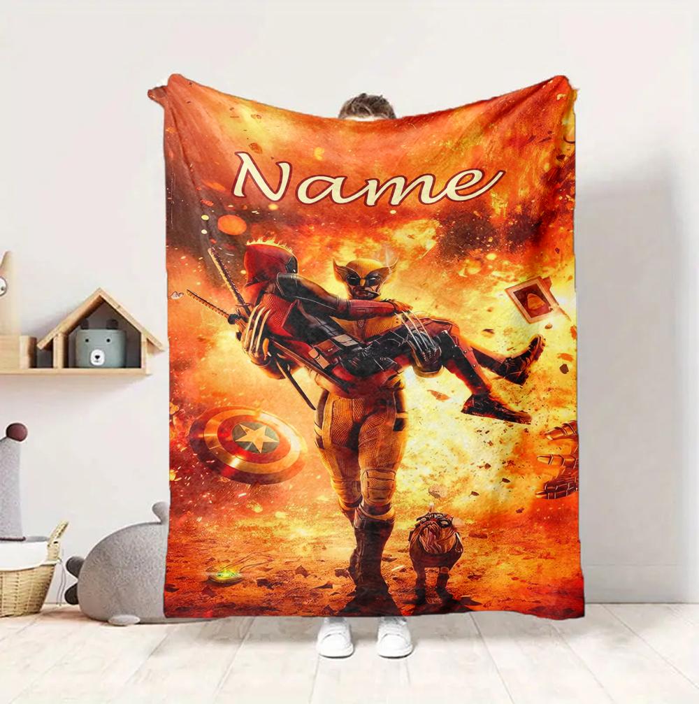Custom Name Wolverine Deadpool Flannel Blanket Throw Blanket Soft Warm Sofa Bed Decor Unique Gift