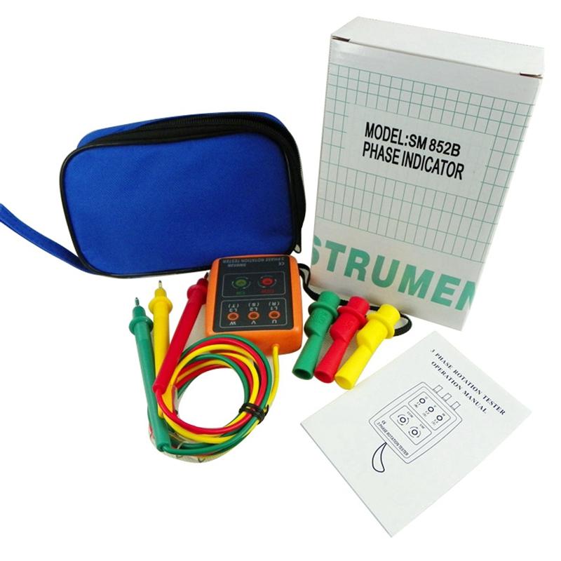 Protable Phase Indicator Sequence Tester 3 Phase Rotation Tester 60V~600VAC LED Digital Electricity Detector Meter Buzzer Limit