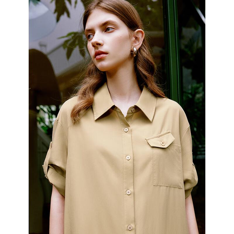 Women's Lyocell Tencel Polo Neck Shirt Midi Dress