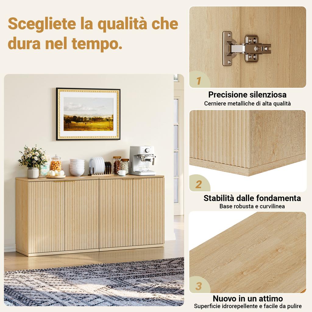 Modern Storage Cabinet with Pleated Front and Metal Handle, Multifunctional Sideboard for Living Room & Bedroom, Light Wood Decor, Oak, 60x30x70 cm