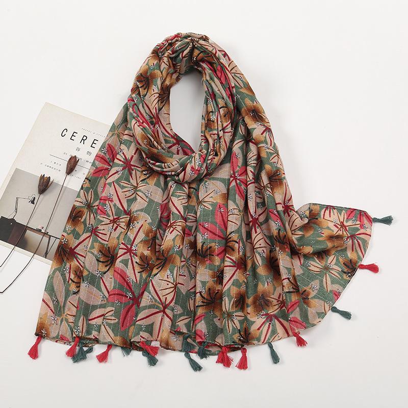 Literarischer kleiner frischer Retro-Fransenschal aus Baumwolle und Leinen, schöner bedruckter Seidenschal für Damen, japanischer Sonnenschutzschal