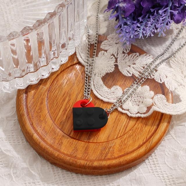 Punk 2 stücke Herz Ziegel Paare Liebe Halskette Für Liebhaber Frauen Männer Lego Elemente Freunde Halsketten Valentinstag Geschenk Schmuck