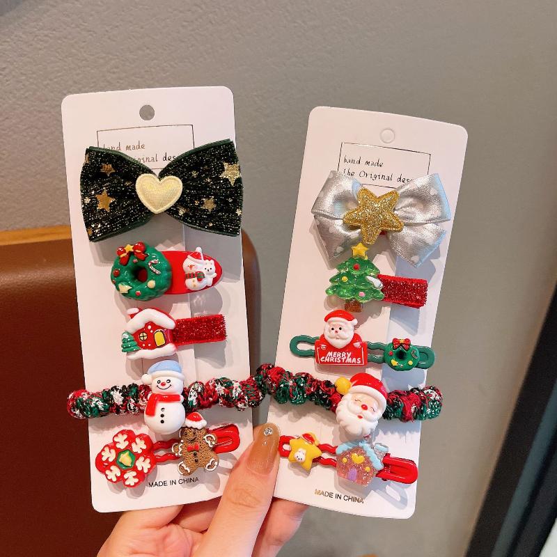5Pcs/Set  Christmas Hair Clip Hair Tie Children Christmas Gifts Cute Santa Claus Snowman Elk Hair Accessories