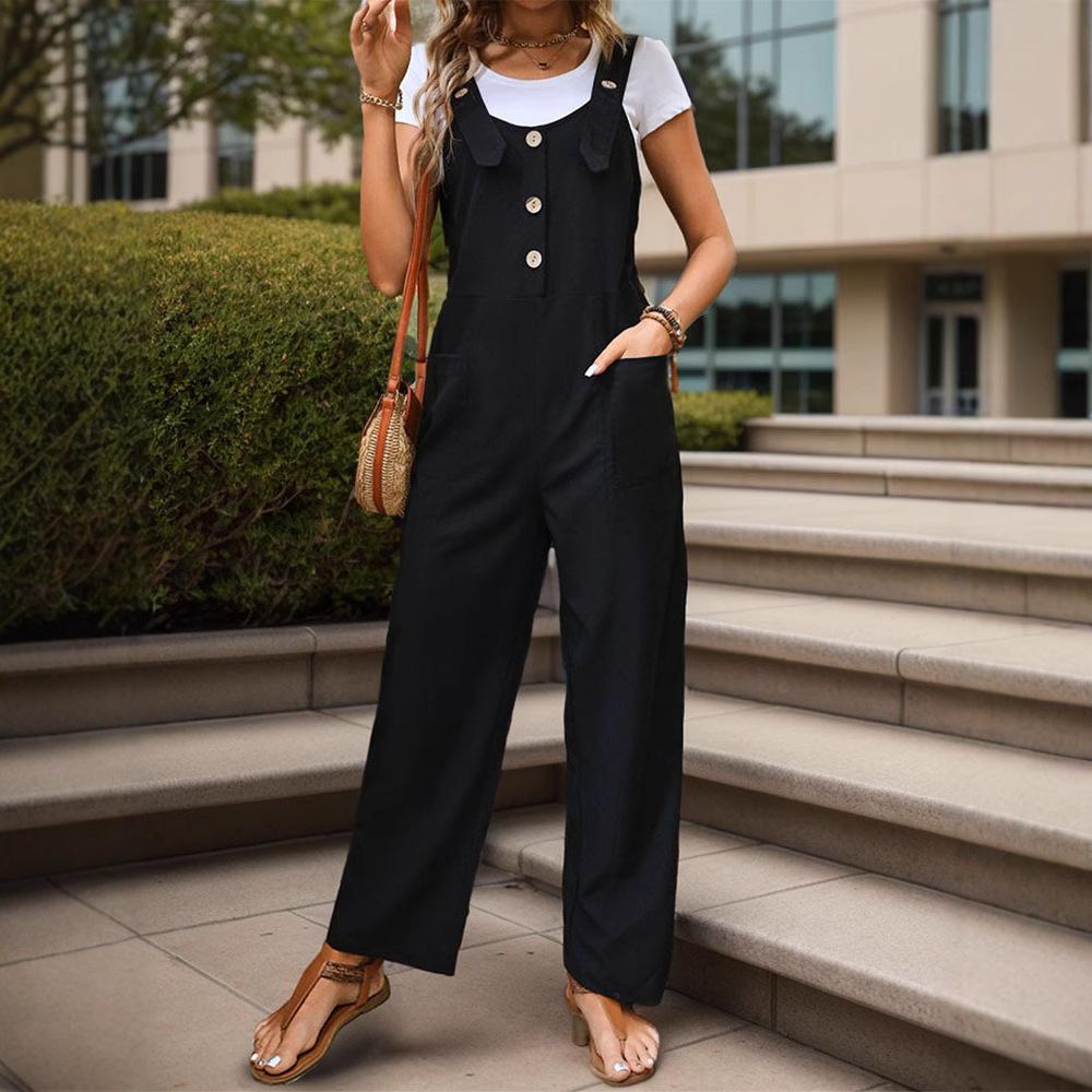 New Women's Wear Simple and Basic Versatile Overalls Straight Casual Suspenders