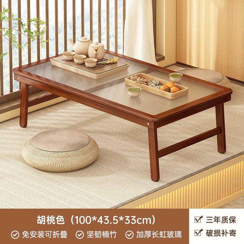 Foldable table, bay window table, children's student learning table, low dining table tempered glass