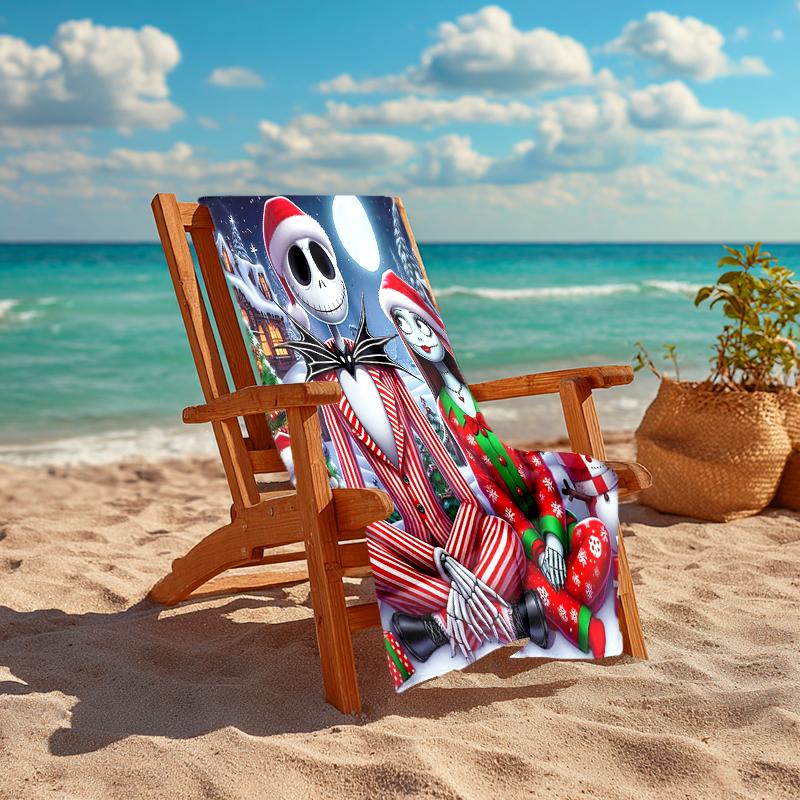 1Pc Nightmare Before Christmas Beach Towel, Quick Dry, Multi-Use for Beach Pool Gym Yoga Home Travel, Christmas, Halloween, Xmas Gift S31