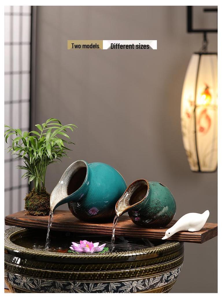 Ancient Method Fish Ecosystem: Flowing Water Pottery Jar with Open Circulation for Creative Landscaping and Balcony Décor.