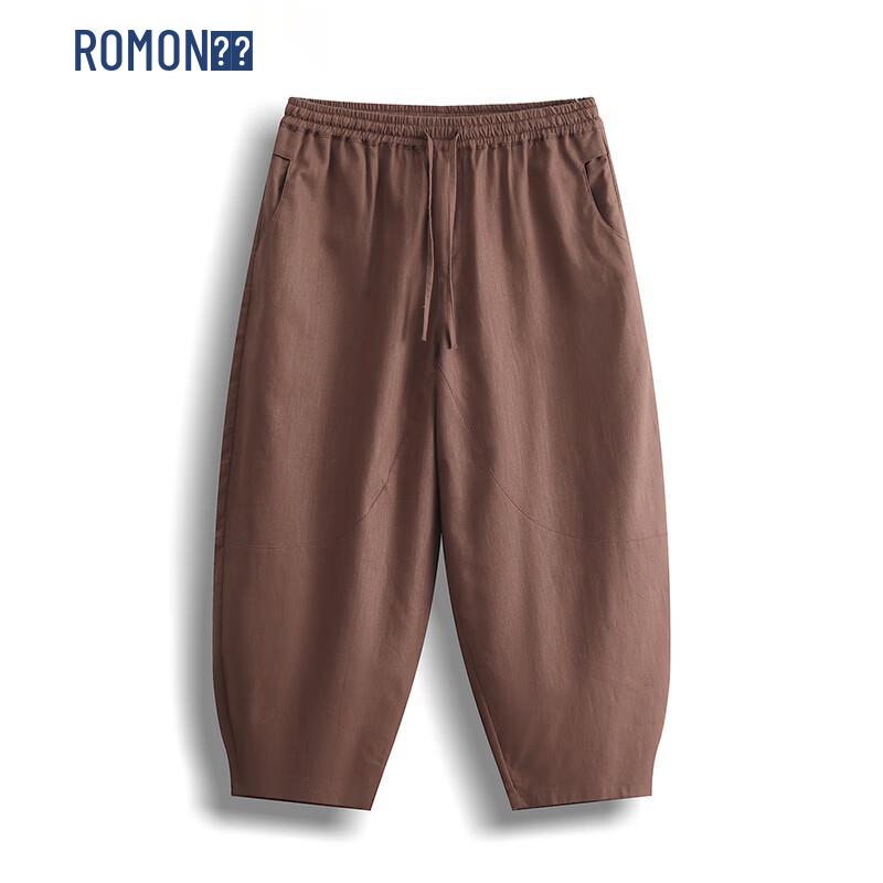 ROMON Men s Chinese Style Linen Blend Harem Cropped Pants M