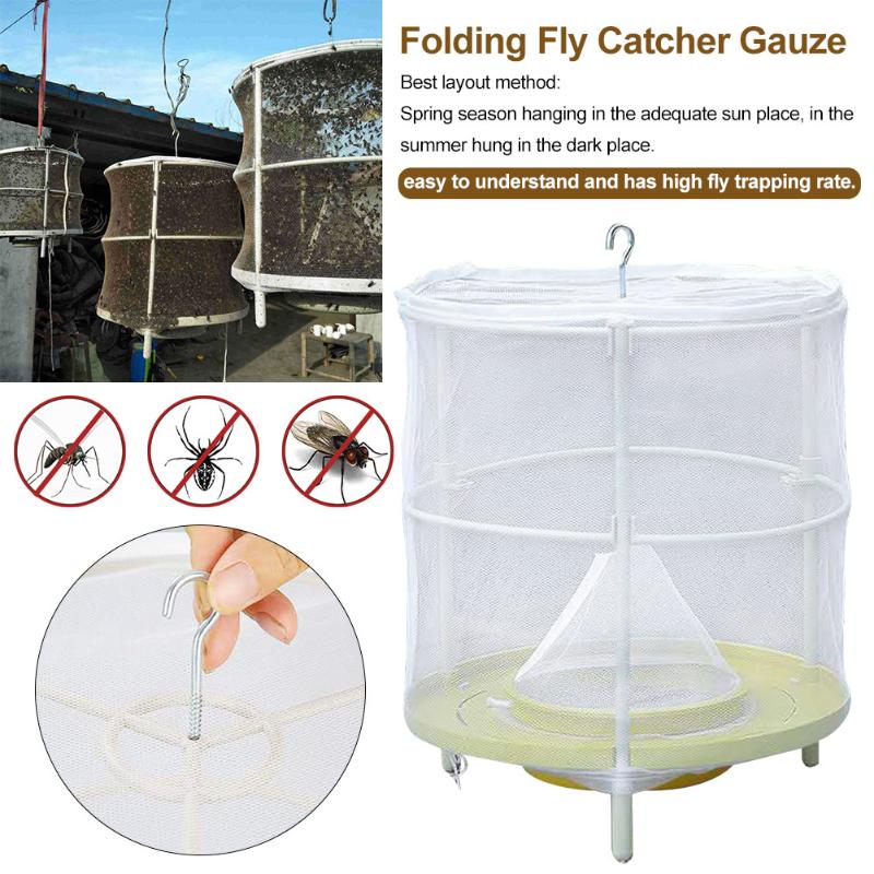 Fly Trap Cage Hanging Insect Catcher Net Portable Fold Insect Trap For Outdoor Garden Orchard Vegetable Farm Reusable Fly Mesh