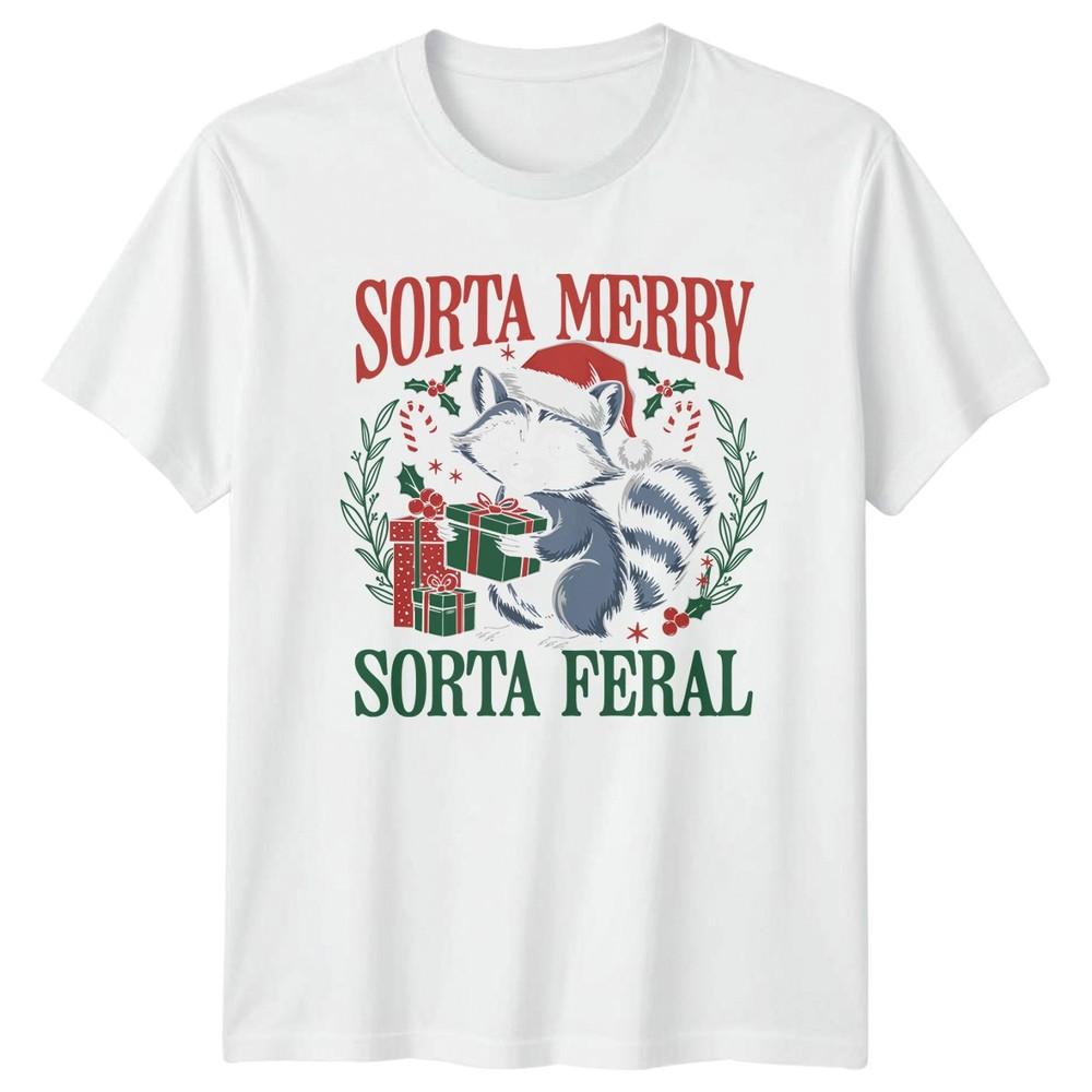 Sorta Merry Sorta Feral Christmas Raccoon Unisexs Unisexs Graphic Tee Holidays S
