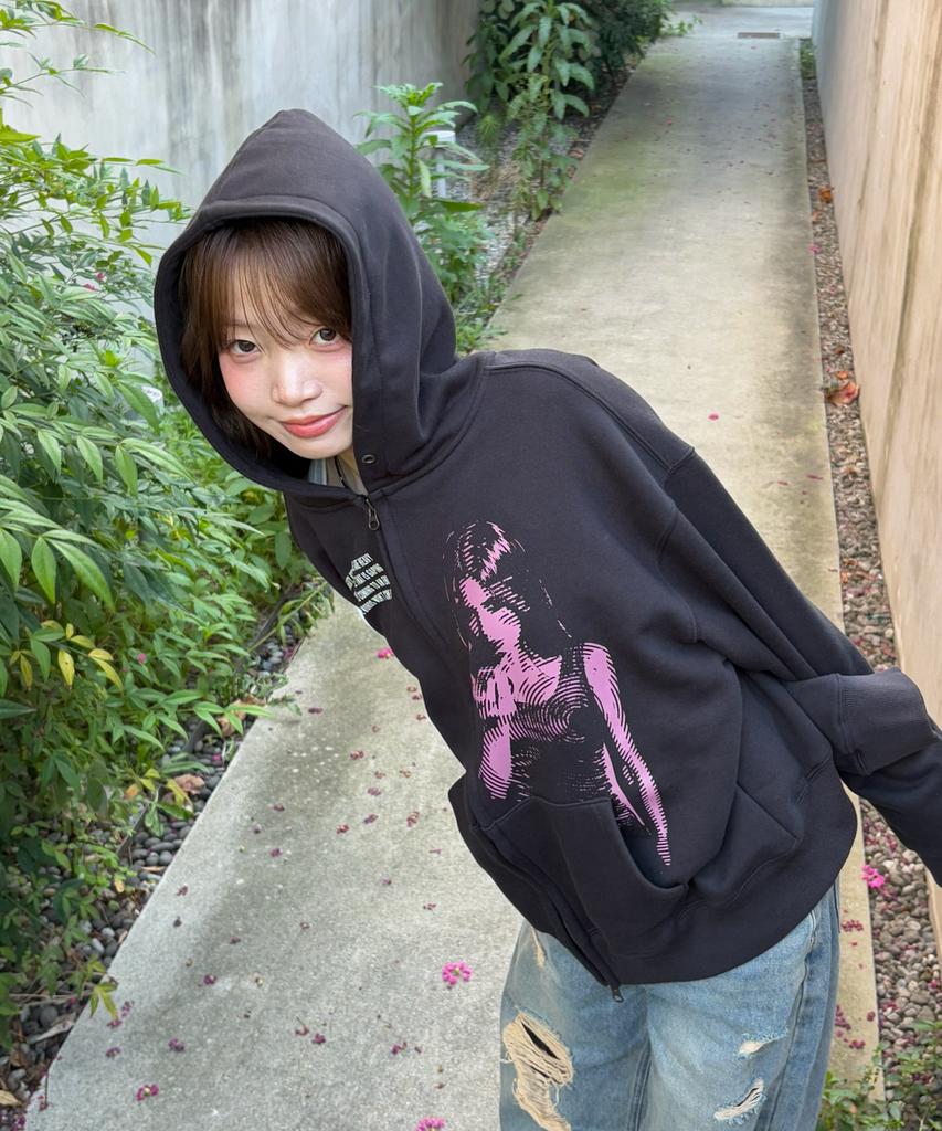 Amou Call Back Hoodie Zip-Up Black