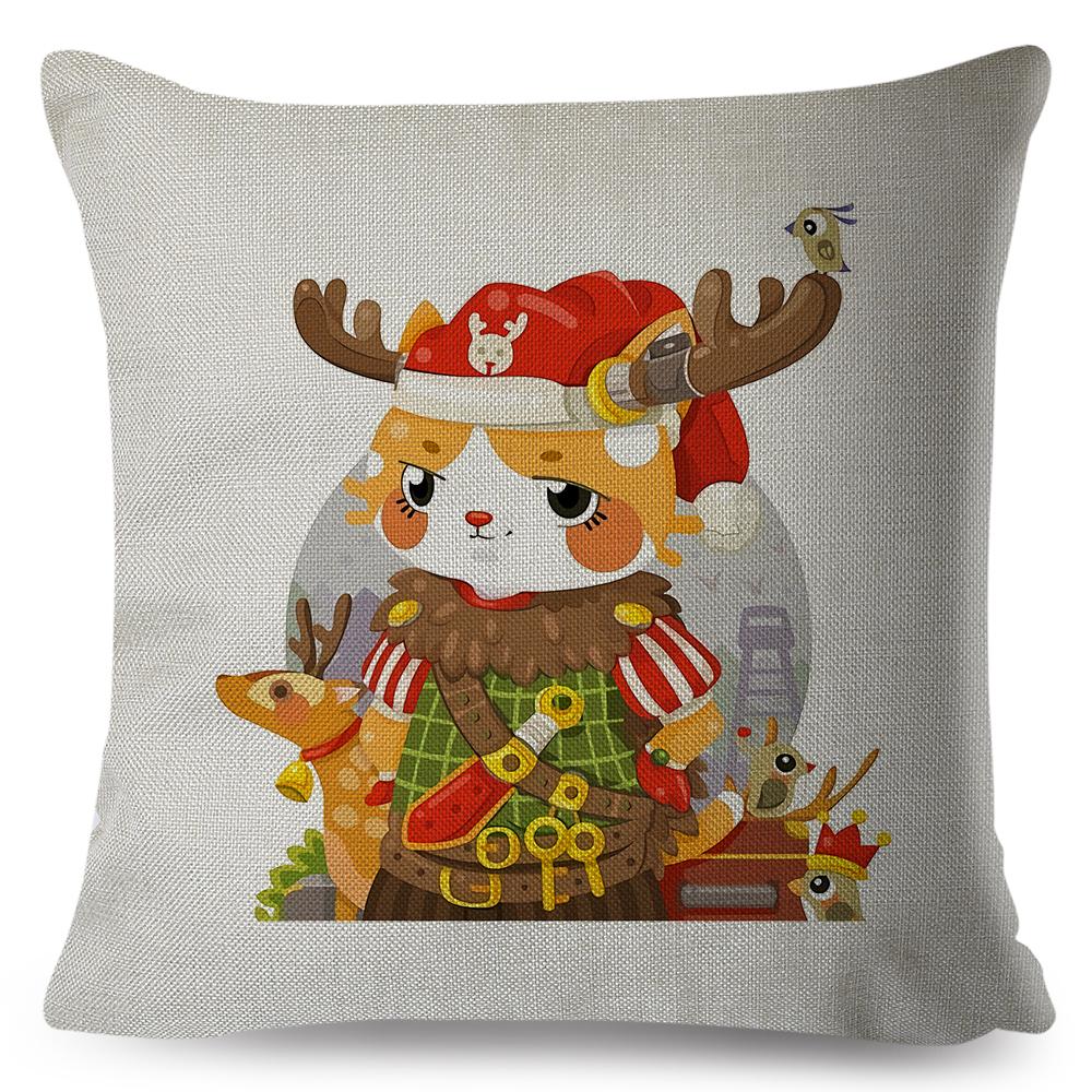 Adorable Cat Character Cushion 45x45cm Original Fantasy Theme Illustration High Resolution Print Woven Fabric Cover