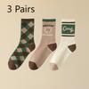 3 Pairs of Women Retro Trend Assorted Cartoon Letter Diamond Sports Warm Sweat Absorption Tube Socks