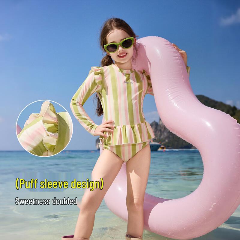 ASK JUNIOR Dívčí dvoudílné plavky s dlouhým rukávem a proužky