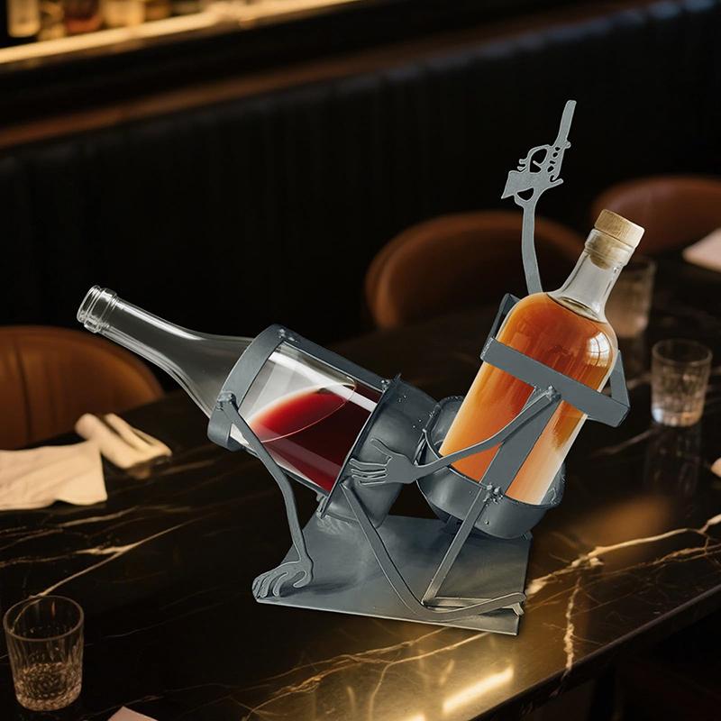 Halloween Steampunk Style Drink Stand Skull Skeleton Design Wine Holder Skull Metal Wine Rack Funny Metal Skull Skeleton Gifts