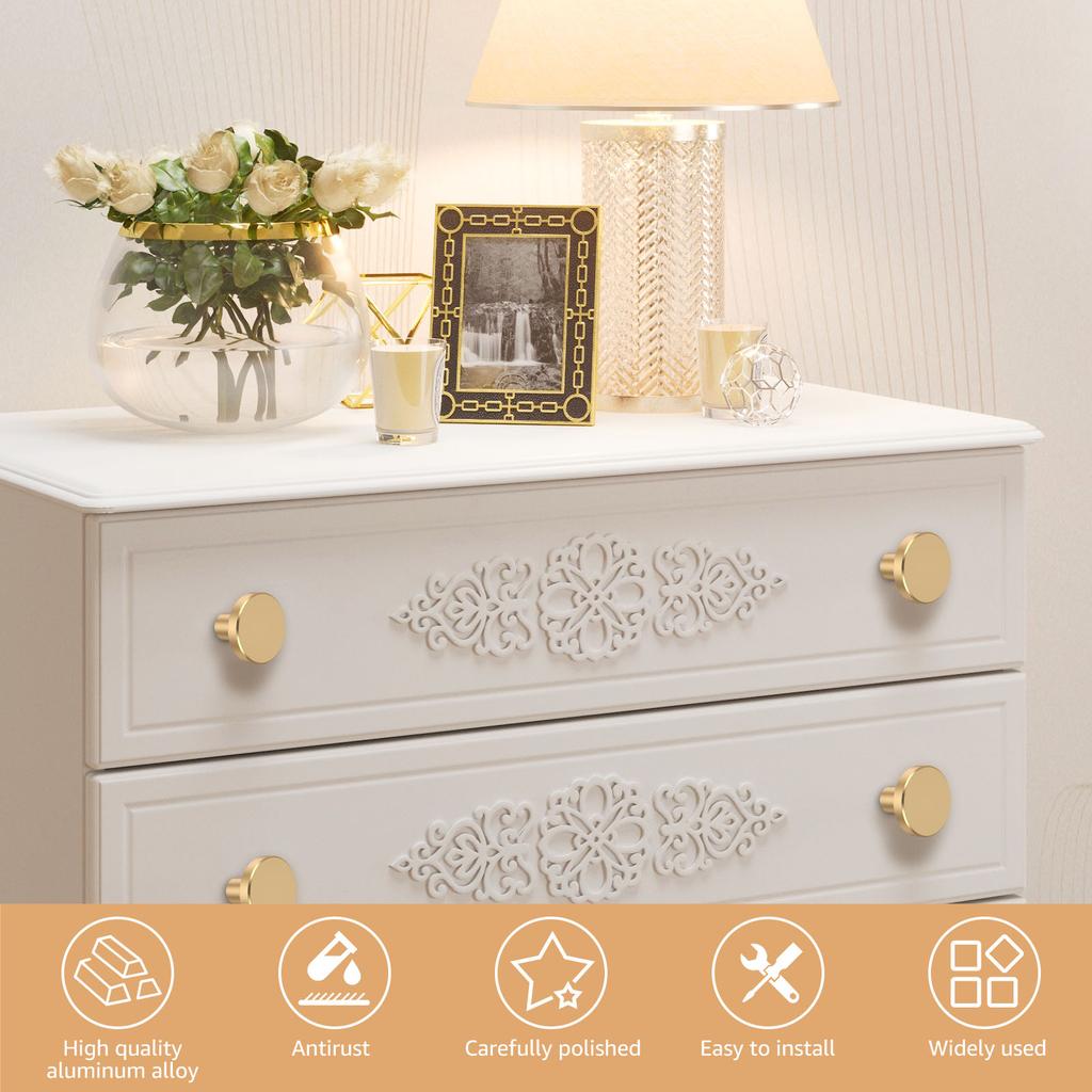 12Pcs Brass Furniture Handles Set Design Cupboard Door Cabinet Knob Dresser Single Center Round Pure Copper Handle