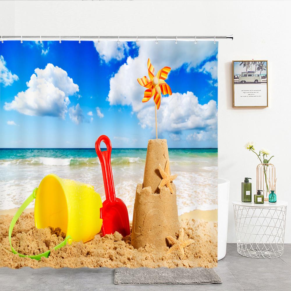 High Quality Sea Beach Shell Printed Shower Curtains starfish Bath Curtain Screen Waterproof Products Bathroom Decor with Hooks