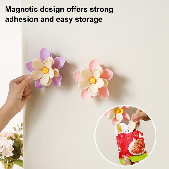 Clip Double-Layer Flowers Magnetic Fridge Magnets Snack Bag Sealer