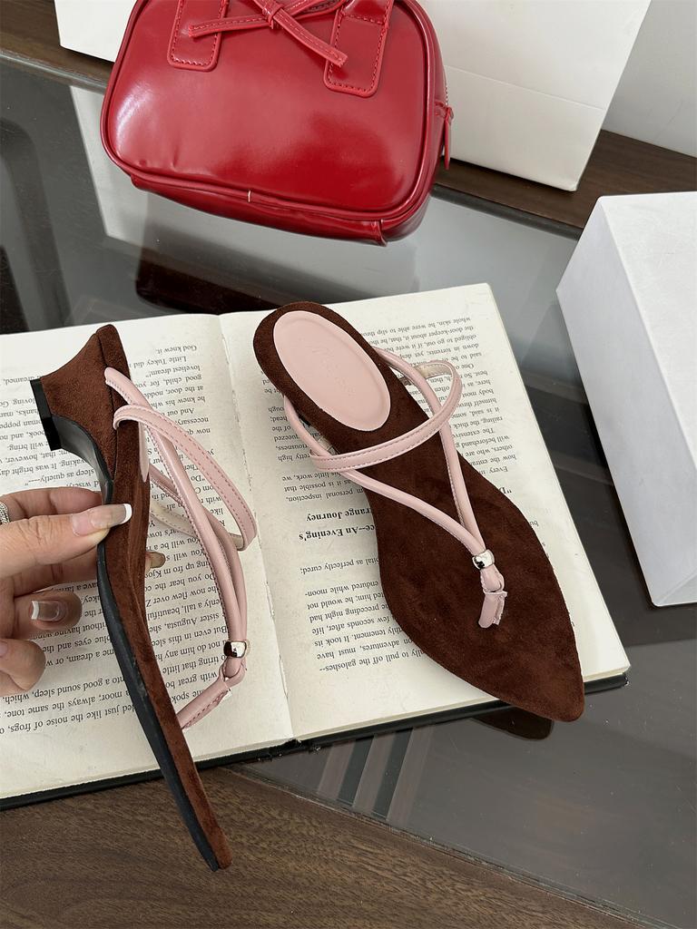 Summer new beach sandals wear thick heel French toe sandals women's pointed temperament with Roman shoes