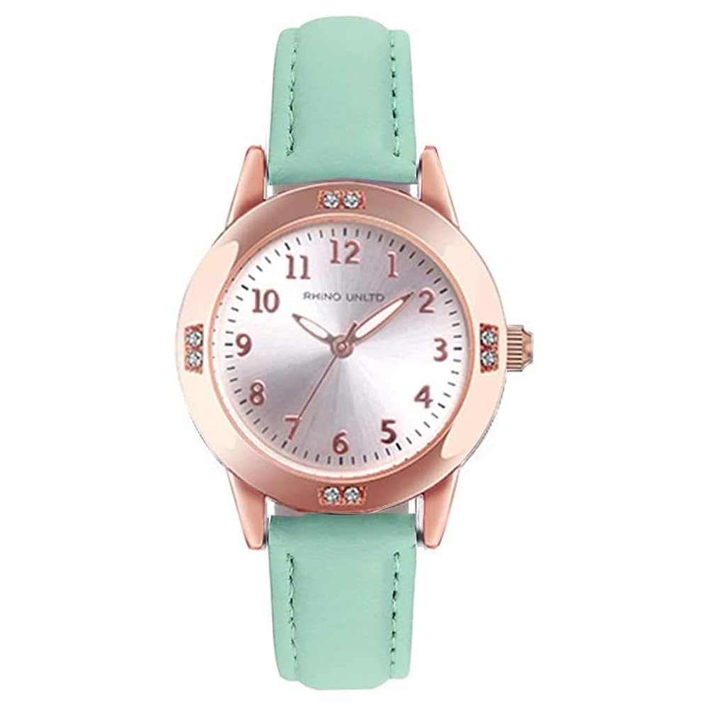 Girls Fashion Quartz Watch Green Leather Band Luminous Stylish Women s Wristwatch