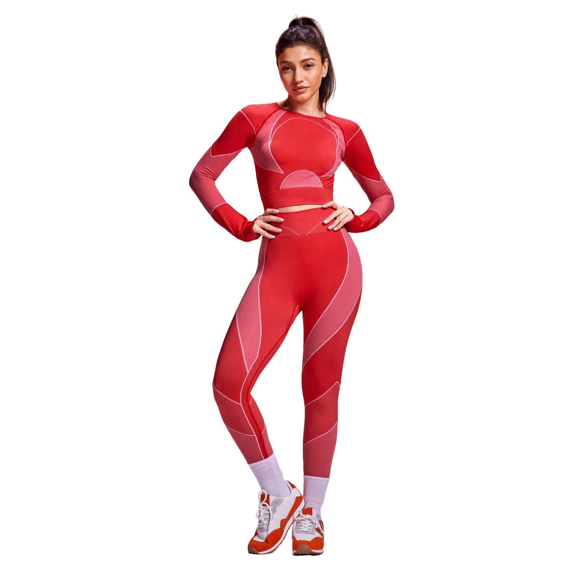 

Cross-Border Women s Slimming Yoga Set: Long Sleeve Crop Top & High-Waisted Pants Medium червоний