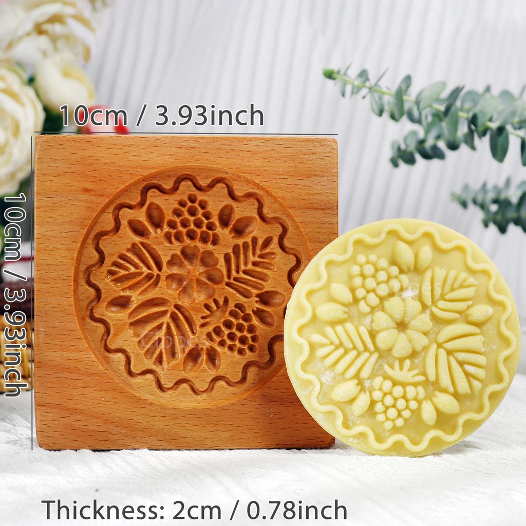 1PC Wood Cookie Molds with Flower Patterns, 3D DIY Carved Embossed Cookie Cutter Moulds for Baking, Fondant Cake Biscuit