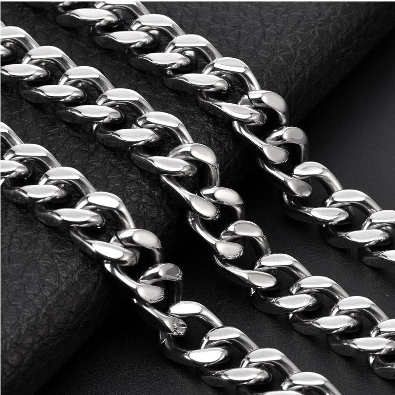 Men's Four-Sided Polished Cuban Chain Necklace & Bracelet - Stainless & Titanium Steel