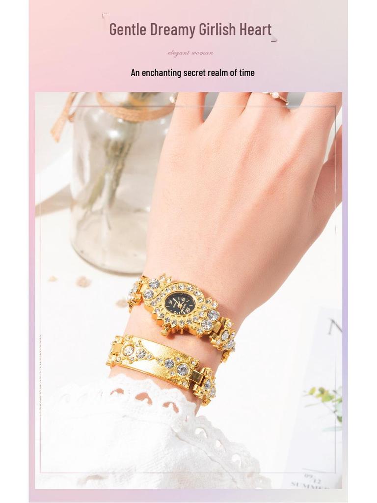 Diamond-Studded Women's Fashion Quartz Bracelet Watch