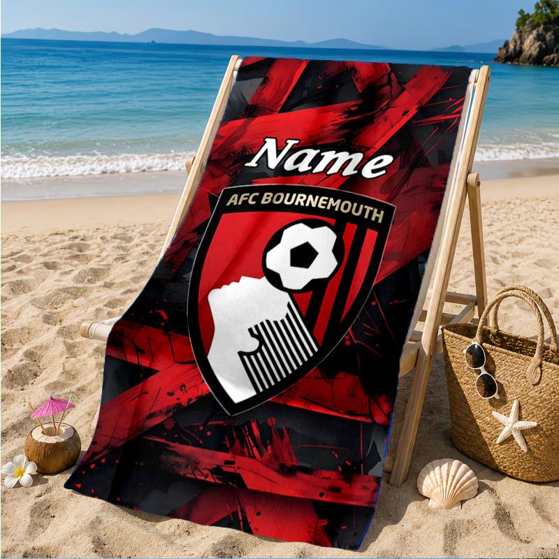 Custom Name Beach Towel Bournemouth Crest Microfiber Beach Towel, Lightweight for Summer Travel, Swimming Pool Fan Birthday Gift