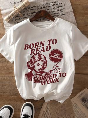 Weiches Stretch-Oberteil mit Rundhalsausschnitt und kurzen Ärmeln für Freizeitkleidung Maschinenwaschbar Buch-T-Shirt Arbeitskleidung Bequeme Passform