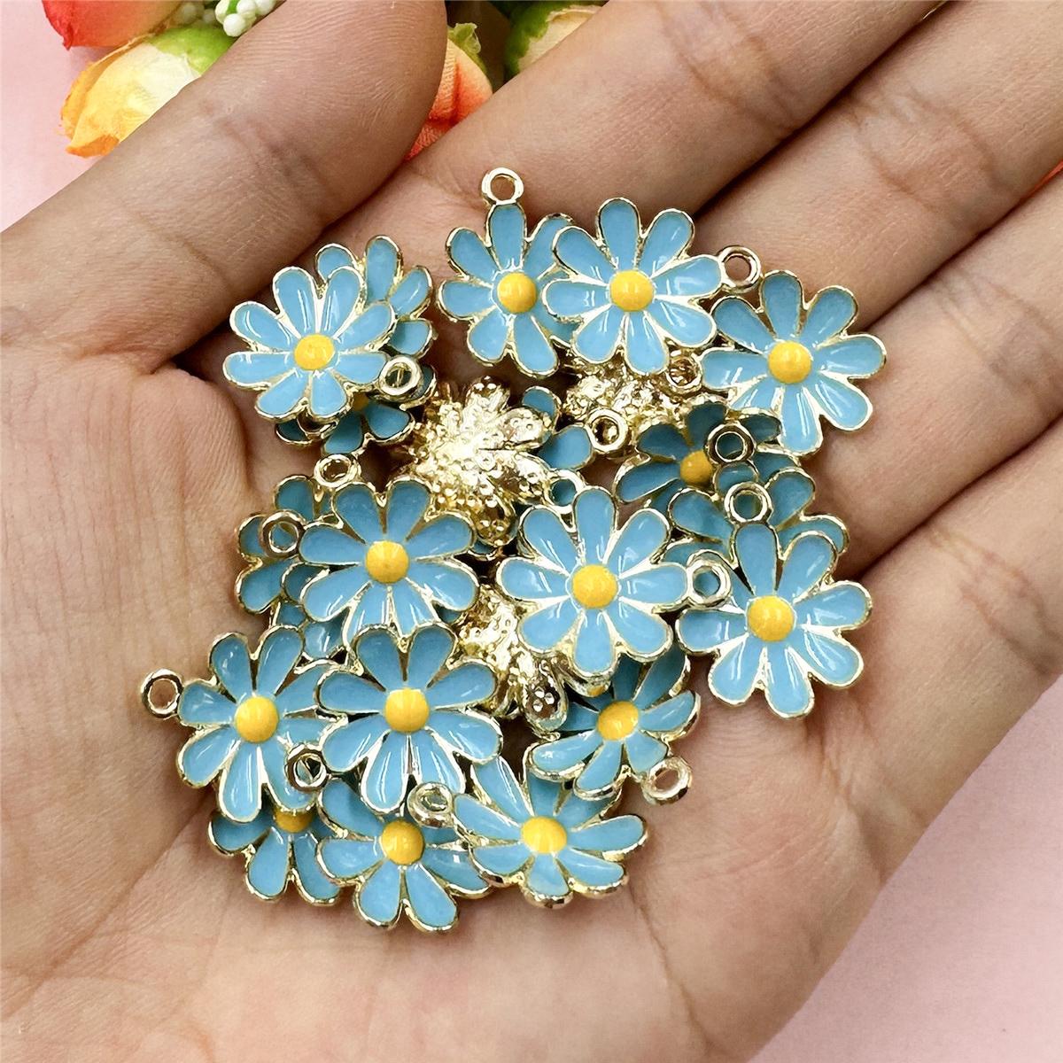 

20 шт. 15,6*18 мм, сплав, капля масла, маленькая подвеска в виде ромашки, цветочные бусины, DIY ювелирные аксессуары, материал для изготовления цепи для мобильного телефона светло-синий