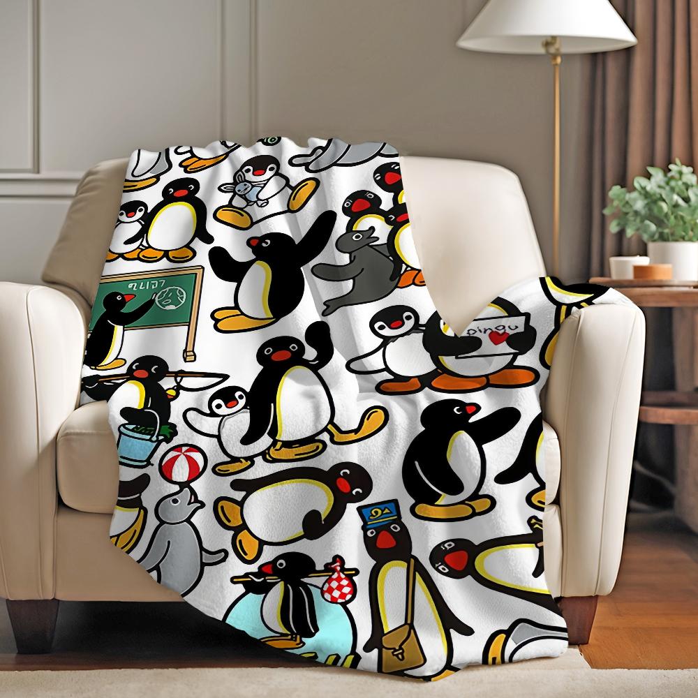 Cartoon P-Pingu Cute Blanket Warm Soft Suitable For Bedroom Sofa Bed Living Room Office Travel Camping Gifts