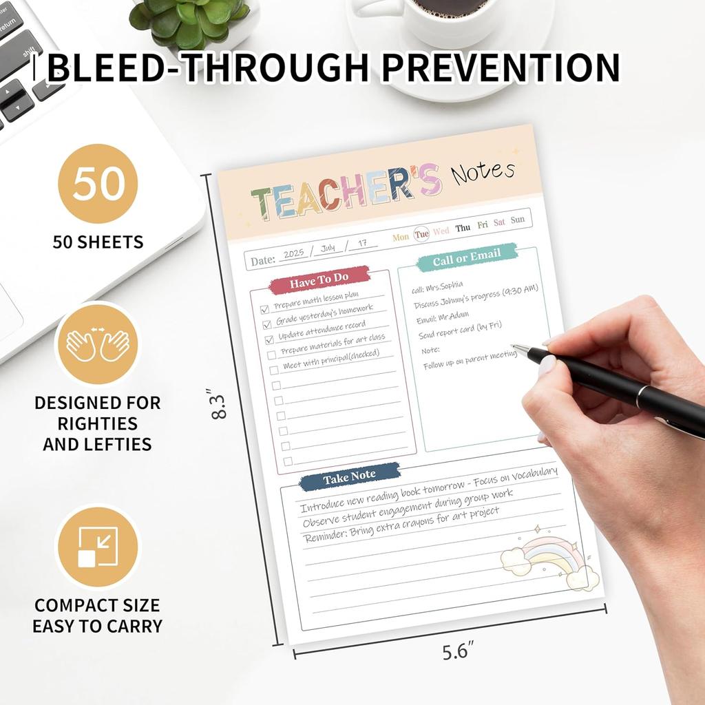 Teacher Notepad - To Do List Notepad, Teacher Appreciation Gifts Planner, 50 Sheets, 5.6 x 8.3 Inches Tear-Off Notepads for Stationery Must-Have
