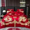 G5Z Κινεζικού Στυλ Κεντητό Κόκκινο Σετ Κλινοσκεπασμάτων Γάμου - Εορταστικό Τετραπλό Σετ με Παπλωματοκάλυμμα για Νιόπαντρα
