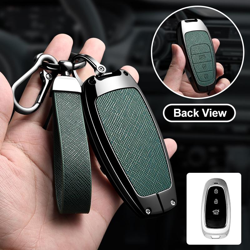 3/4 Button Zinc Alloy Leather Car Key Case For Hyundai Tucson Santa Fe Tucson Tuscany Nexo Nx4 Atos Prime Solaris I30