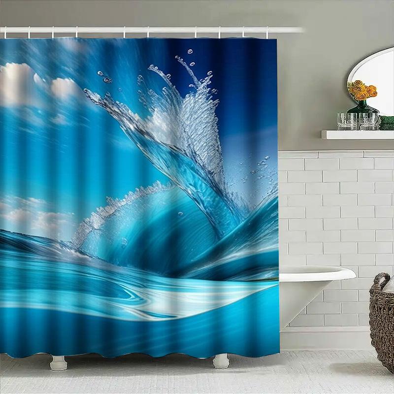 Blue Ocean Splash Shower Curtain Waterproof Home Decor Bathroom Decoration 3D Printed Bath Mats Set 180X240Cm