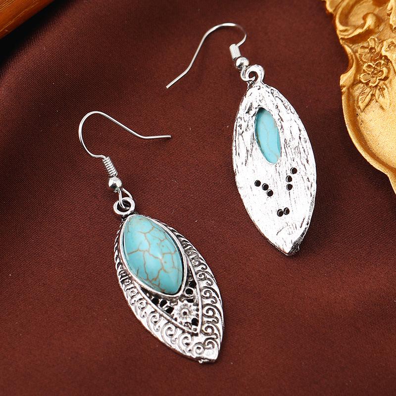 Bohemian Ethnic Retro Turquoise Leaf Earrings