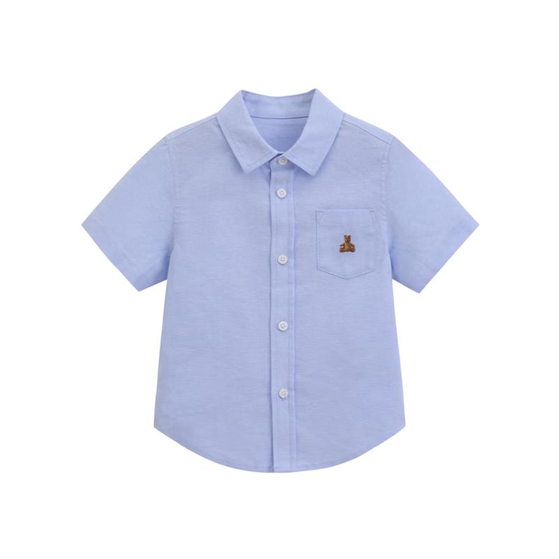 GAP Boys' 2025 Summer Oxford Bear Embroidered Short Sleeve Shirt
