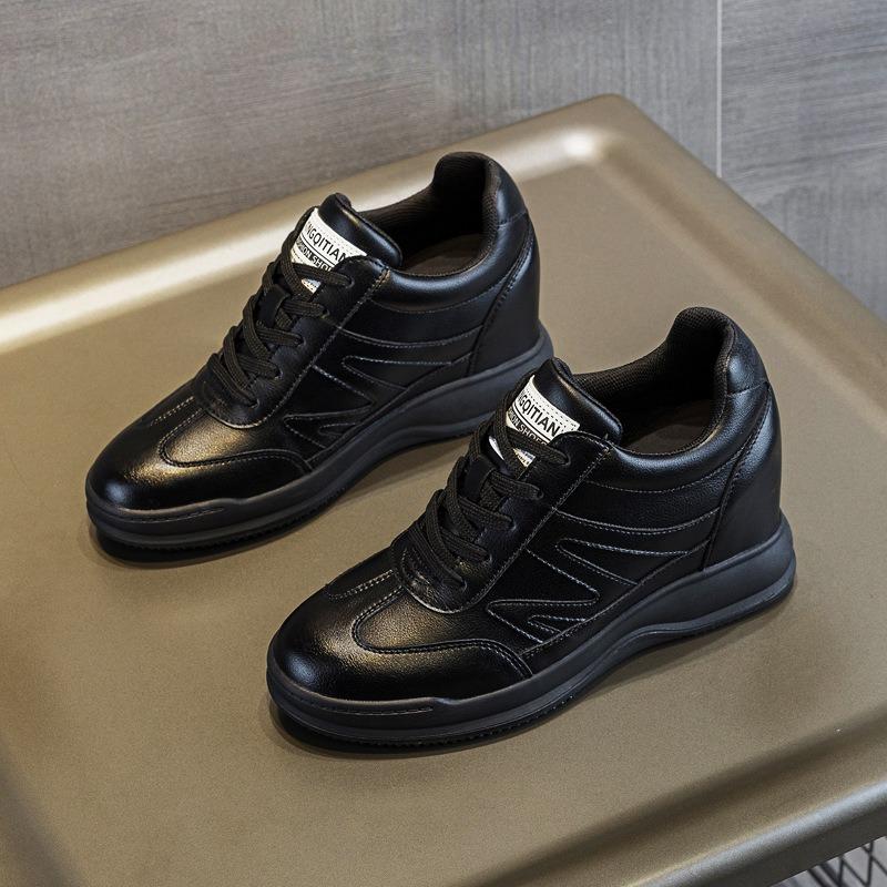 Inner heightening women's shoes new spring and autumn versatile sports and leisure high heels wear-resistant college little white shoes tide