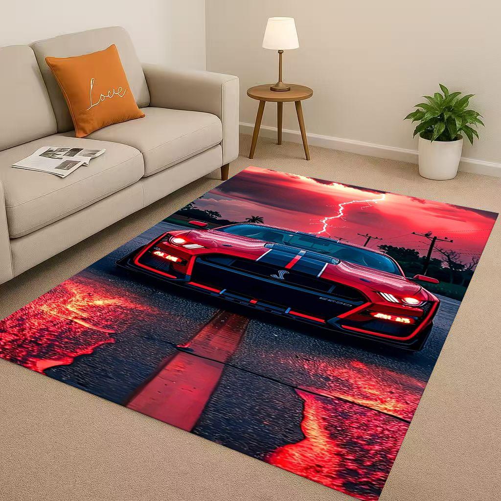

3D Mustang Racing Car Logo Moto Living Room Non-Slip Area Rug Carpet for Bedroom Playroom Sofa,Easy Clean Home Decor Doormat 40x60cm( 15x23in )
