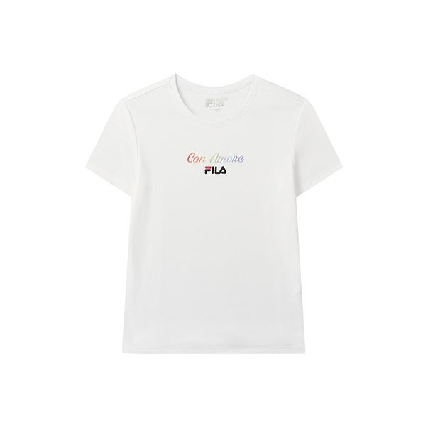 FILA Colorful Letter Print Short Sleeve T-Shirt Women tops White F11W028112FWT S